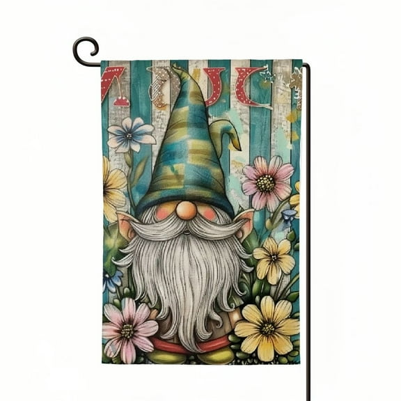PHYHOO Welcome Spring Gnome Floral Garden Flag Double Sided Small Burlap Outdoor Yard Flag Outside Decoration White