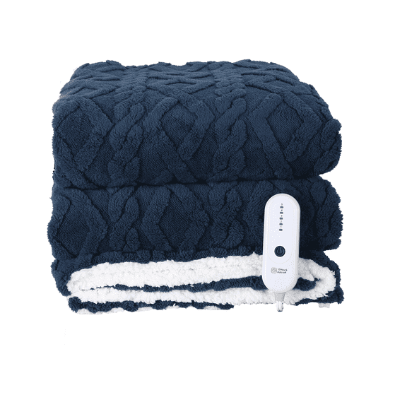 TRUSTWARMTH Heating Blanket Twin Size Extra-Thick and Warm Electric Blanket with 10 Hour Auto off & 5 Heating Levels, 3D Pattern Design and Overheating Protection, Dark Blue