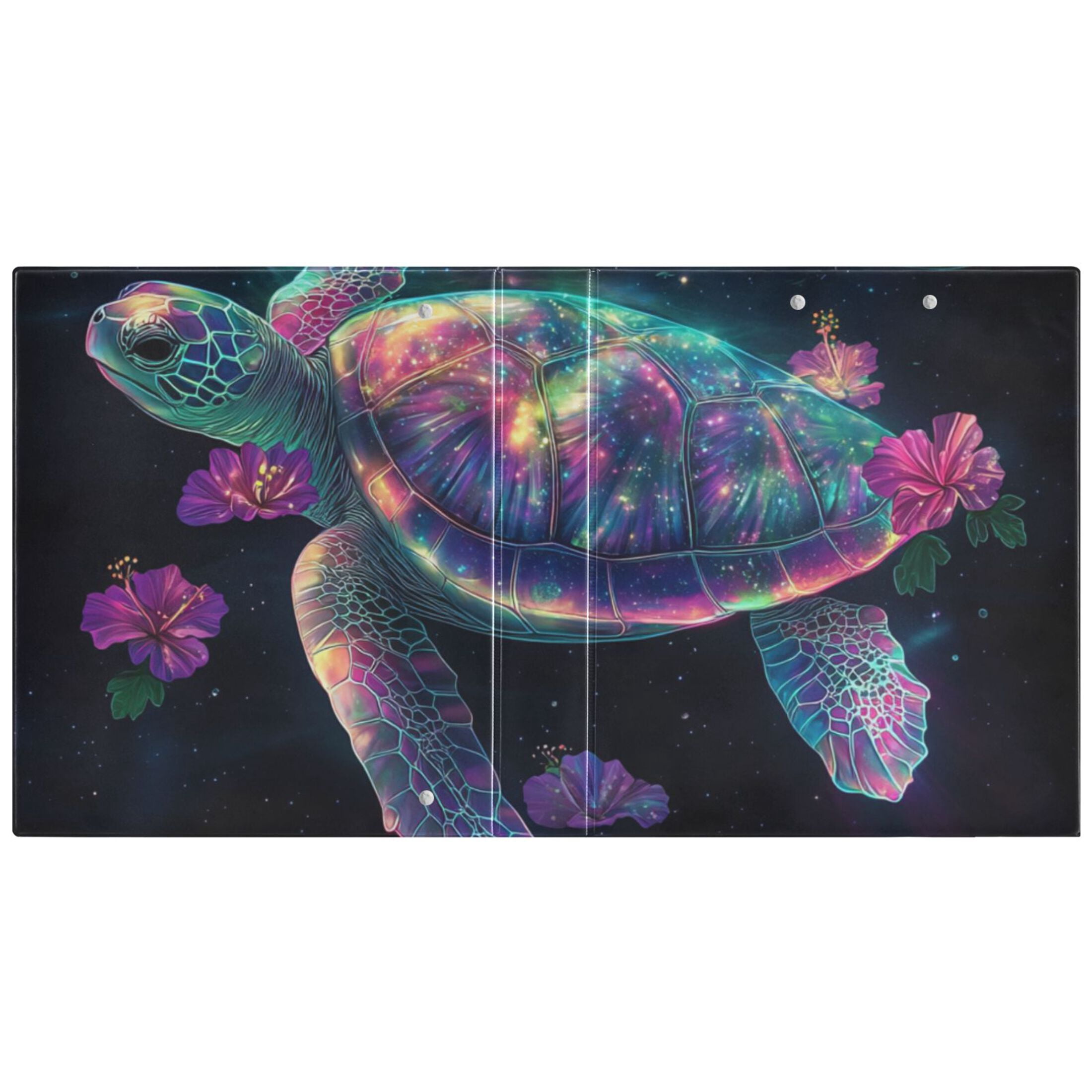 Glowing Sea Turtle Flowers 3 Ring Binders 1.5 inch Hardcover File Folders with Interior Pockets A4 Size Organizer for School Office Hospital