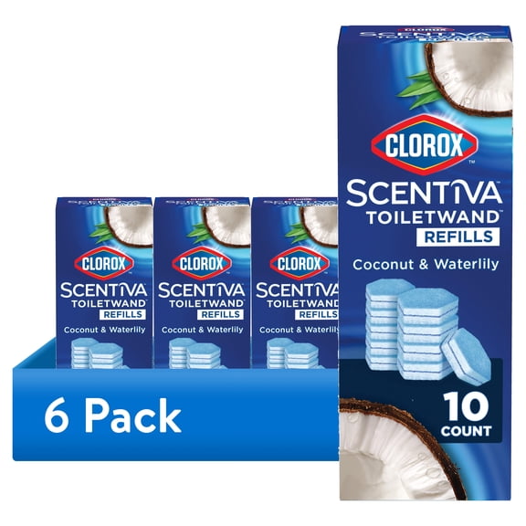 (6 pack) Clorox Scentiva ToiletWand Refills, Coconut and Waterlily, 10 Count