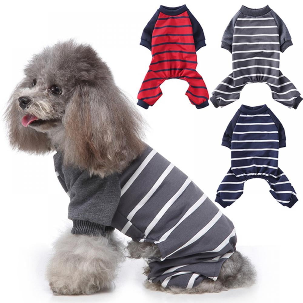 Large Gray Blue Green Stripe Fleece Pajamas PJ's Dog Puppy Pet Clothes XXXS 