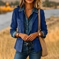 thumbnail image 4 of Zivyakyro Long Sleeve Womens Blazer Button down Fall Womens Jacket Casual Plain Loose Faux Leather Outerwear Blue M, 4 of 6