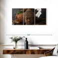 thumbnail image 3 of Elephant Stock Buddha Head Sculpture Wall Art - Horizontal Multi Panel Canvas - 3 Pieceliving Room Wall Decor - Photography Religion And Spirituality Multi Panel - Gray And Brown Decor - 38" x 18", 3 of 8