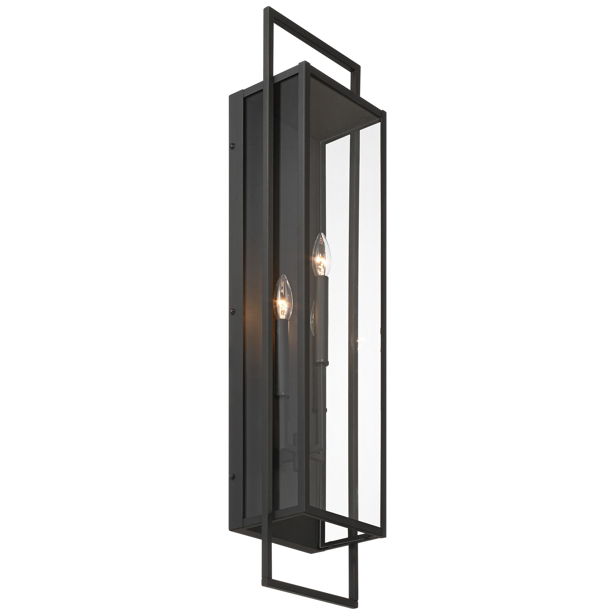 Possini Euro Design Jericho 35" High Modern Outdoor Wall Light Fixture Mount Porch House Weatherproof Textured Black Glass Shade