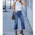 thumbnail image 6 of SOMER Women's Wide Leg Jeans Denim Pants Crop Flare Leg Jeans High Waisted Stretchy Straight Leg with Buttoned AnklesTrendy Casual with Pocket Darkness Blue, 6 of 7