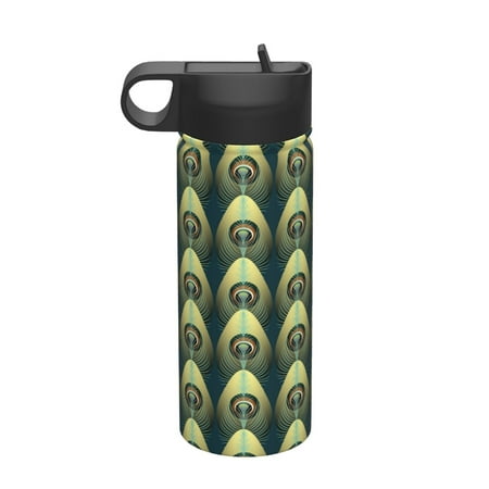 

Uemuo Peacock Gold Feather Print 18oz Sports Insulated Kettle Water Bottle Outdoor Sports Bottle Insulated Hydration Bottle with Handle & Flip Straw