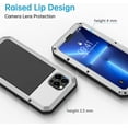 thumbnail image 4 of REQO iPhone 13 Pro Max Metal Case, Heavy Duty Shockproof Tough Rugged Case with Built-in Glass Screen Protector, 360 Full Body Protective Cover for iPhone 13 Pro Max, Silver, 4 of 7