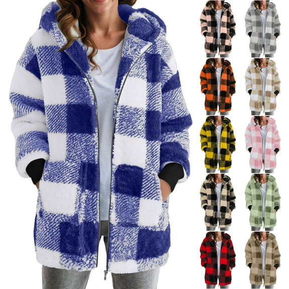 Kaprioy Womens Oversized Sherpa Jacket Fuzzy Fleece Zip Up Warm Coats Faux Fur Fall Winter Clothing Jacket with Pockets Blue, XL