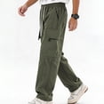 thumbnail image 2 of Big & Tall Men Twill Cargo Pants Straight Leg Expandable Waist Daily Casual Pants S-XL（1 piece）, 2 of 9