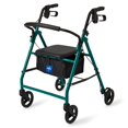 thumbnail image 1 of Andador con ruedas Medline de aluminio con asiento, color verde, capacidad de peso de 113 kg, ligero, ruedas de 15 cm, plegable, asas ajustables, ideal para personas mayores., 1 of 5