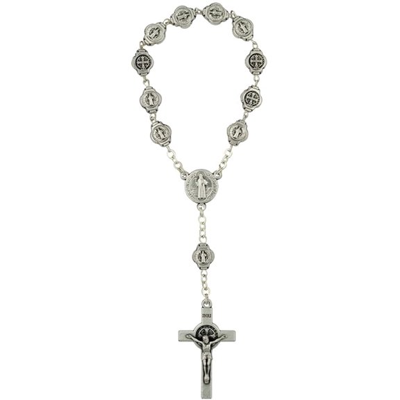 Silver-Tone One Decade St. Benedict Rosary with St. Benedict Medals