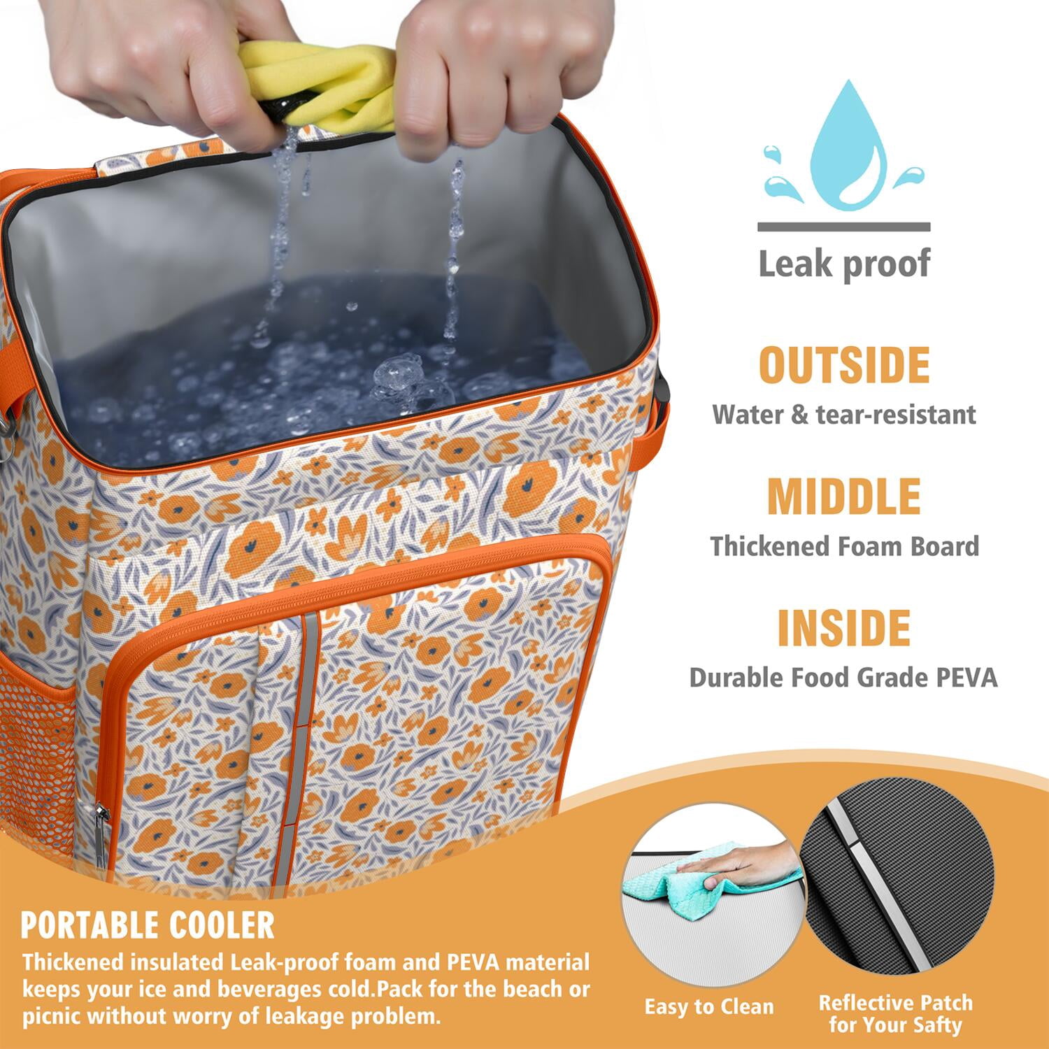 Travel Cooler Bag - Pioneer Flower Camping Beer Cooler Backpack with Bottle Opener- Waterproof Insulated Picnic Backpacks - Cooler Bag for Beach
