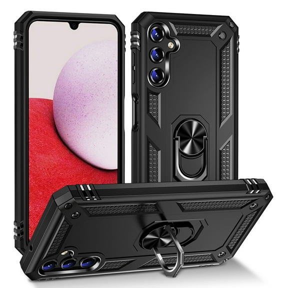 For Samsung Galaxy A14 5G Military Grade Heavy Duty Armor Hybrid with Rotating Metal Ring Kickstand Finger Loop Stand Cover ,Xpm Phone Case [ Black ]