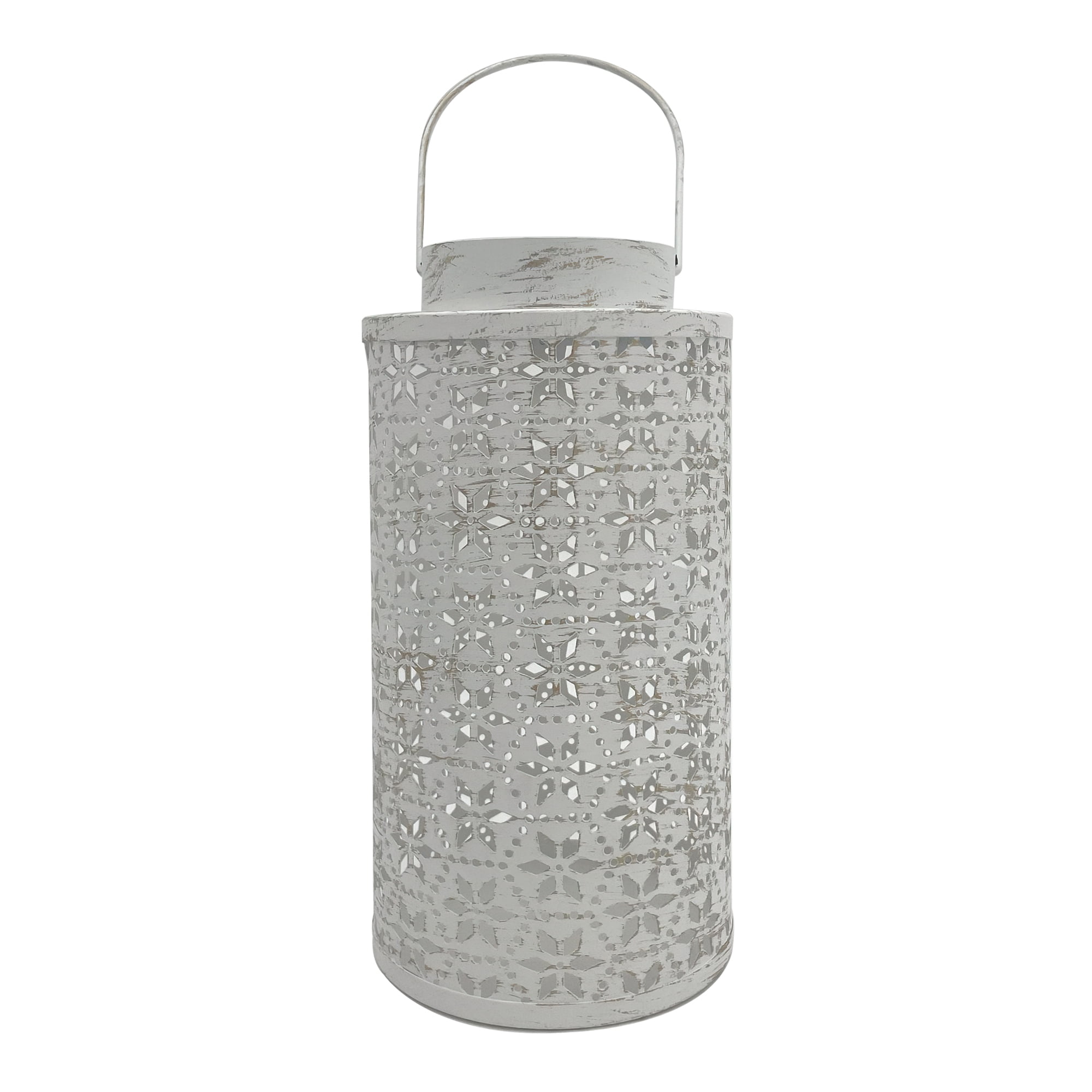 MKLZ Hollowout Iron Lantern Candle Holder, White Candlestick Table