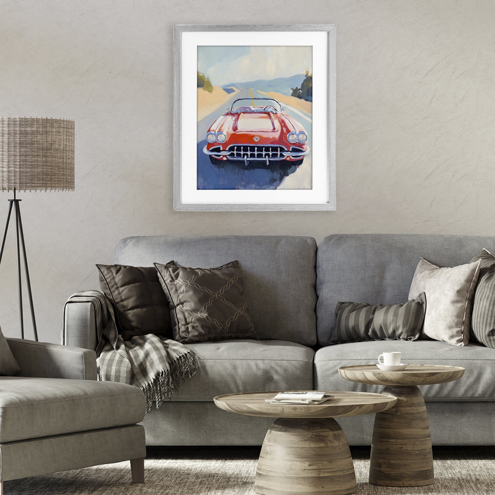Stupell Industries Red Sports Car on Journey Gray Framed Print Under Glass, design by The Prints Vibe