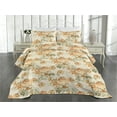 thumbnail image 2 of Ambesonne Baroque Floral Quilted Coverlet 3 Pcs, Leafy Blooming Rose, Queen Size, Reseda Green Dark Peach, 2 of 4