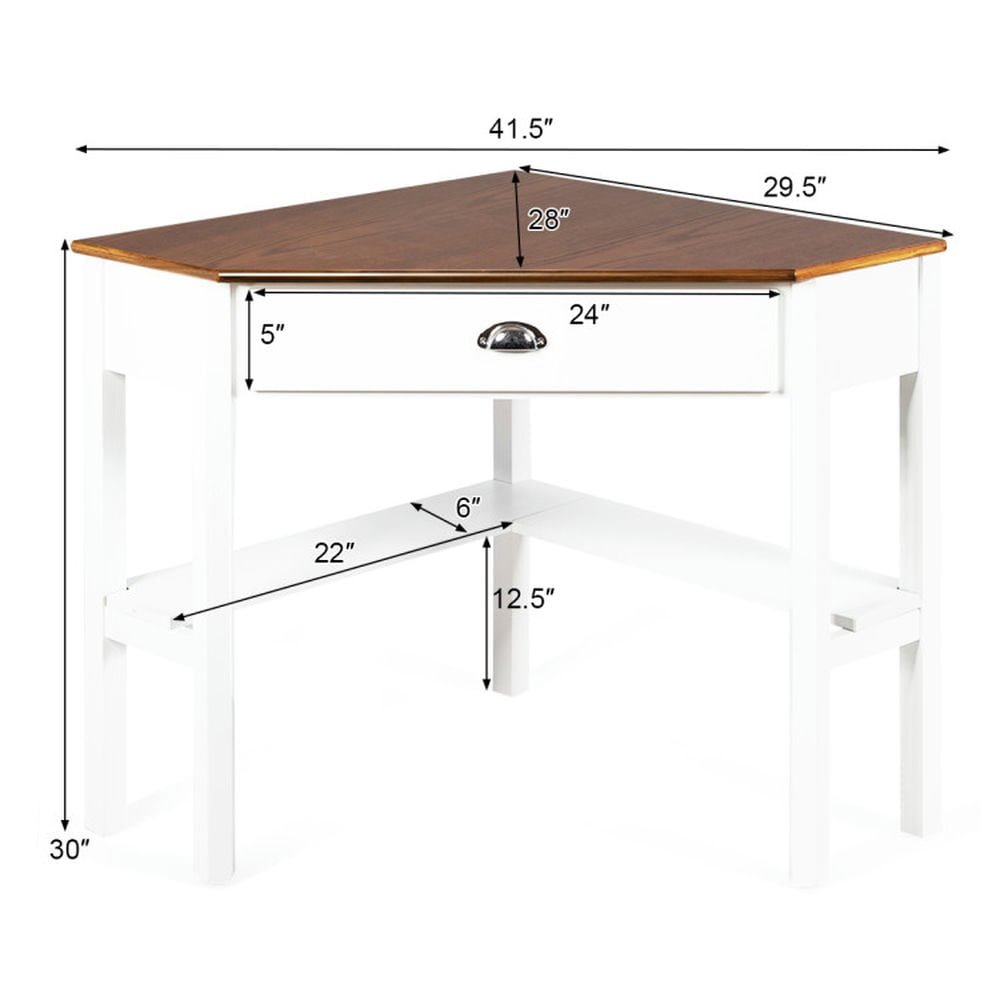 Demi Bonn Corner Wooden Piece Laptop Computer Desk, Small Home Office Desk Study Writing Table, White