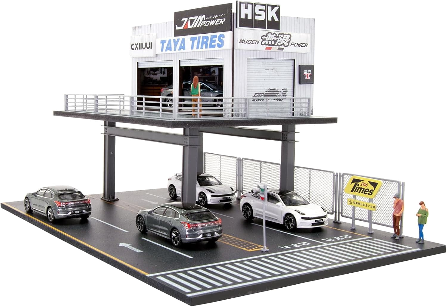 NUEIOVRW Diorama 1:64 Parking Lot Model, LED Lighting Diecast Car Garage Display Model, Car Showroom Scene Building Model Toy Gift, Car Models Display Case