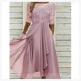 thumbnail image 3 of Lace Appliques Dress Midi Short Sleeve Evening Dresses Casual All Match Dress For WeddingL, 3 of 5