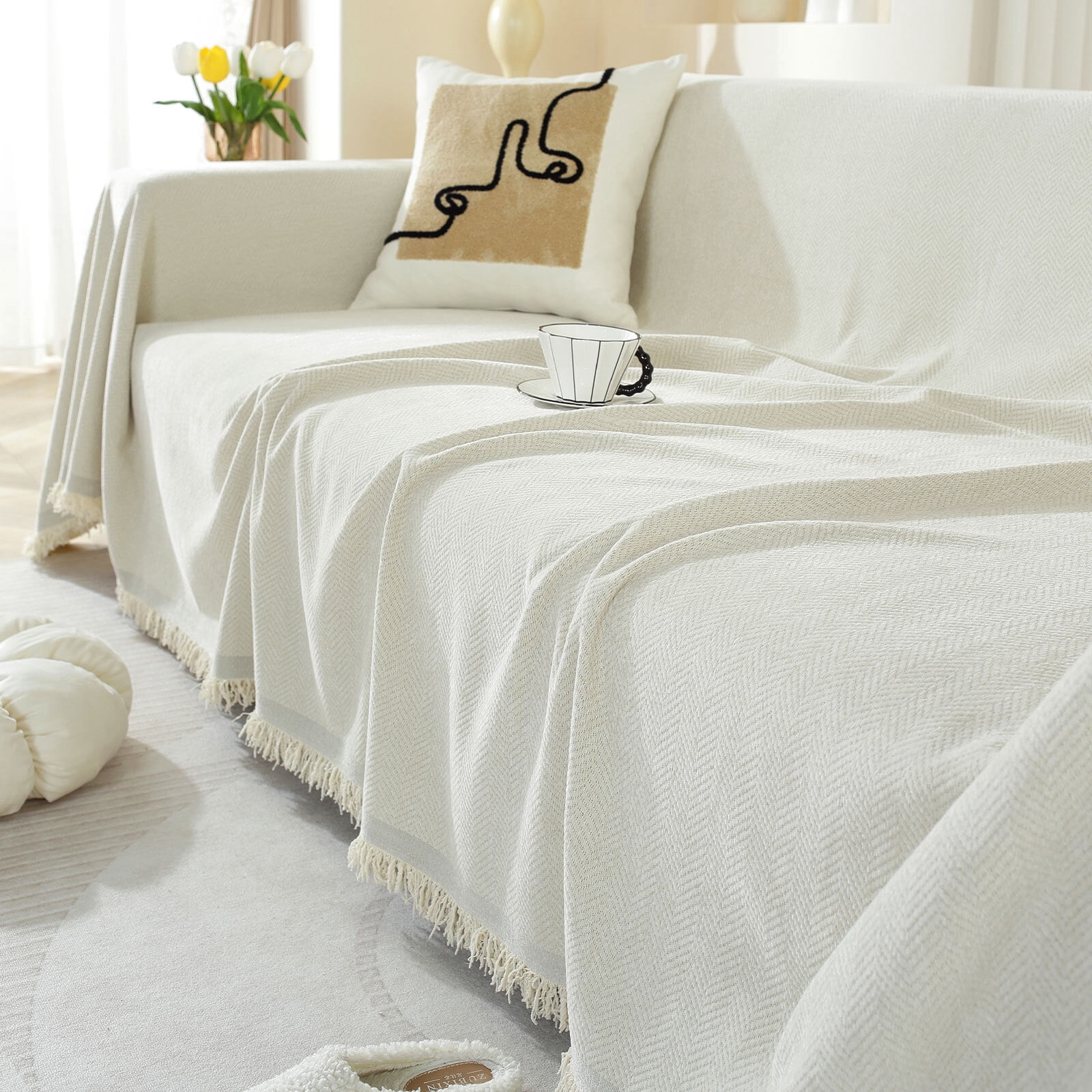 Chenille Couch Cover Pet Friendly Sofa Cover Washable Reversible Sofa Slipcover for Sectional Sofa, Loveseat, 2 or 3 Cushion Couch, Corner Sofa, Futon Cover