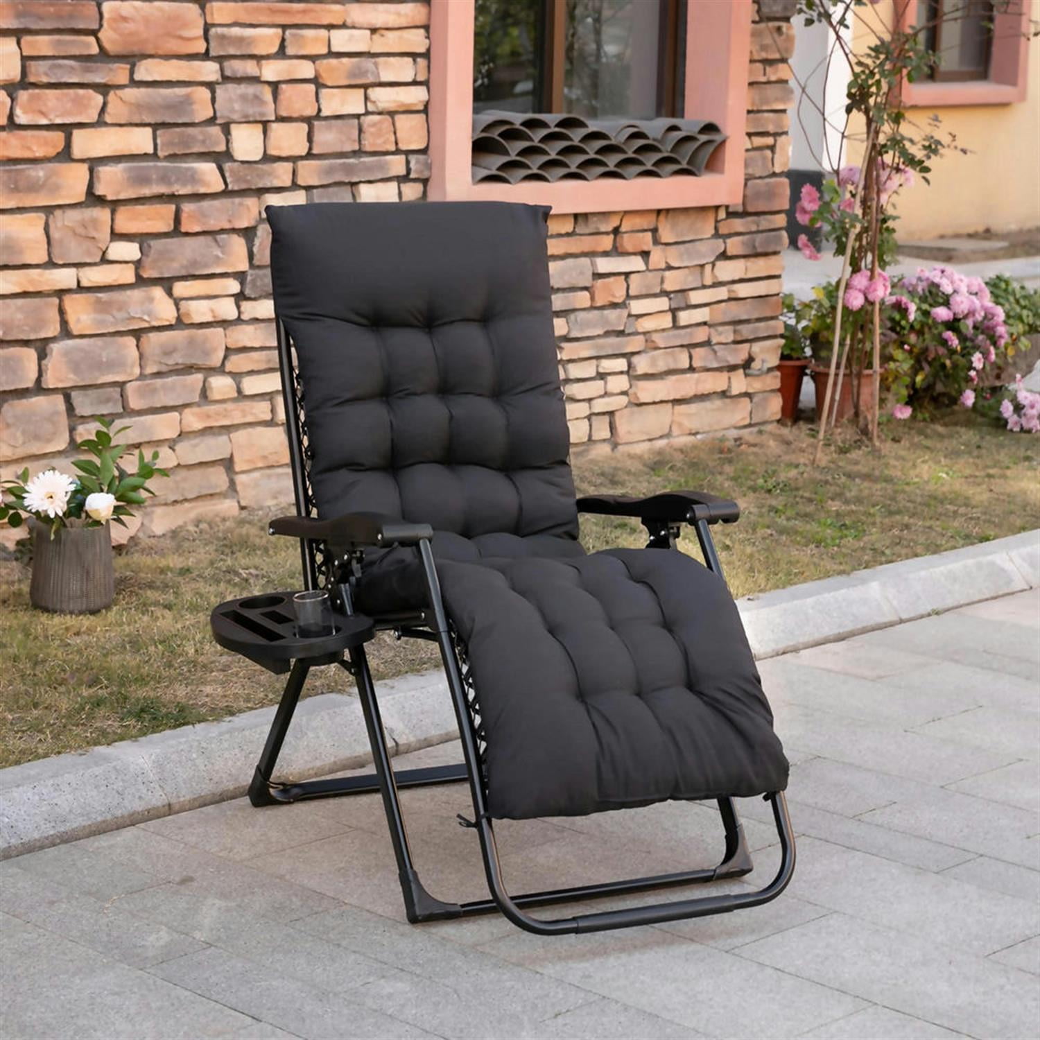 Demi Bonn Zero Gravity Recliner with Cup Holder, Durable Cushion Support, Comfortable Folding Chair for Relaxation, Perfect for Yard, Patio, Black
