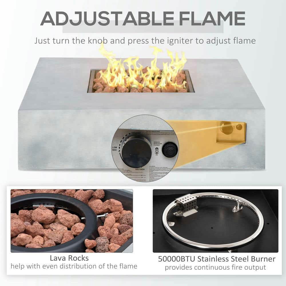 Yardi Yarda 42-inch Square Fire Table, Propane Fire Pit Table with Faux Grey Ledge Stone, 50,000BTU Auto Ignition Gas Firepits with Protective Cover snd Lava Rocks for Outdoor, Grey