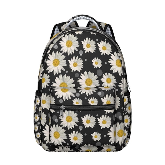 Black Sunflower Backpack for School,Cute School Bag,Schoolbag with Adjustable Shoulder Straps & Padded Back,15.3"x11"x7.1".
