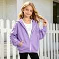thumbnail image 2 of Bigetiay Girls Solid Color Zip Up Hoodie with Front Pocket Lined Casual Outerwear 10-11 Years, 2 of 5