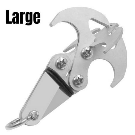 Large Folding Grappling Hook Multifunctional Stainless Steel Survival Outdoor Climbing Claw Carabiner Camping Gear Multitool (L - Stainless Steel)