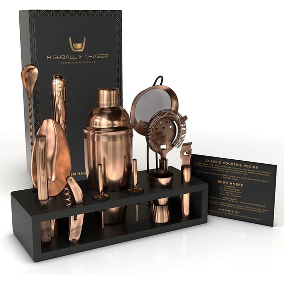 YANGLI 13-Piece Cobbler Cocktail Shaker Set – Matte Copper Stainless Steel with E-Book Recipes