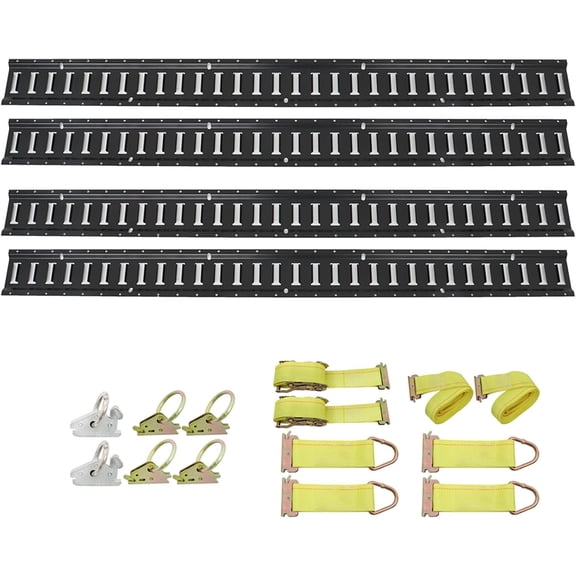 OTTULUR 4 PCS E Track Rail Tie Down Kit 5 Foot with Accessories 4 Ratchet Trailer Tie Down Straps 4 Rope Tie Offs 6 Heavy Duty E Track O Ring Anchors