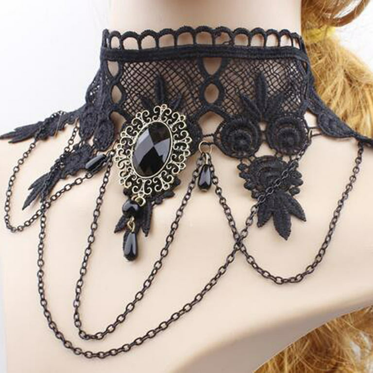 Gothic Choker Halloween Crystal Black Lace Neck Choker Necklace Sexy  Clavicle Chain Jewelry Decoration Gift for Friends