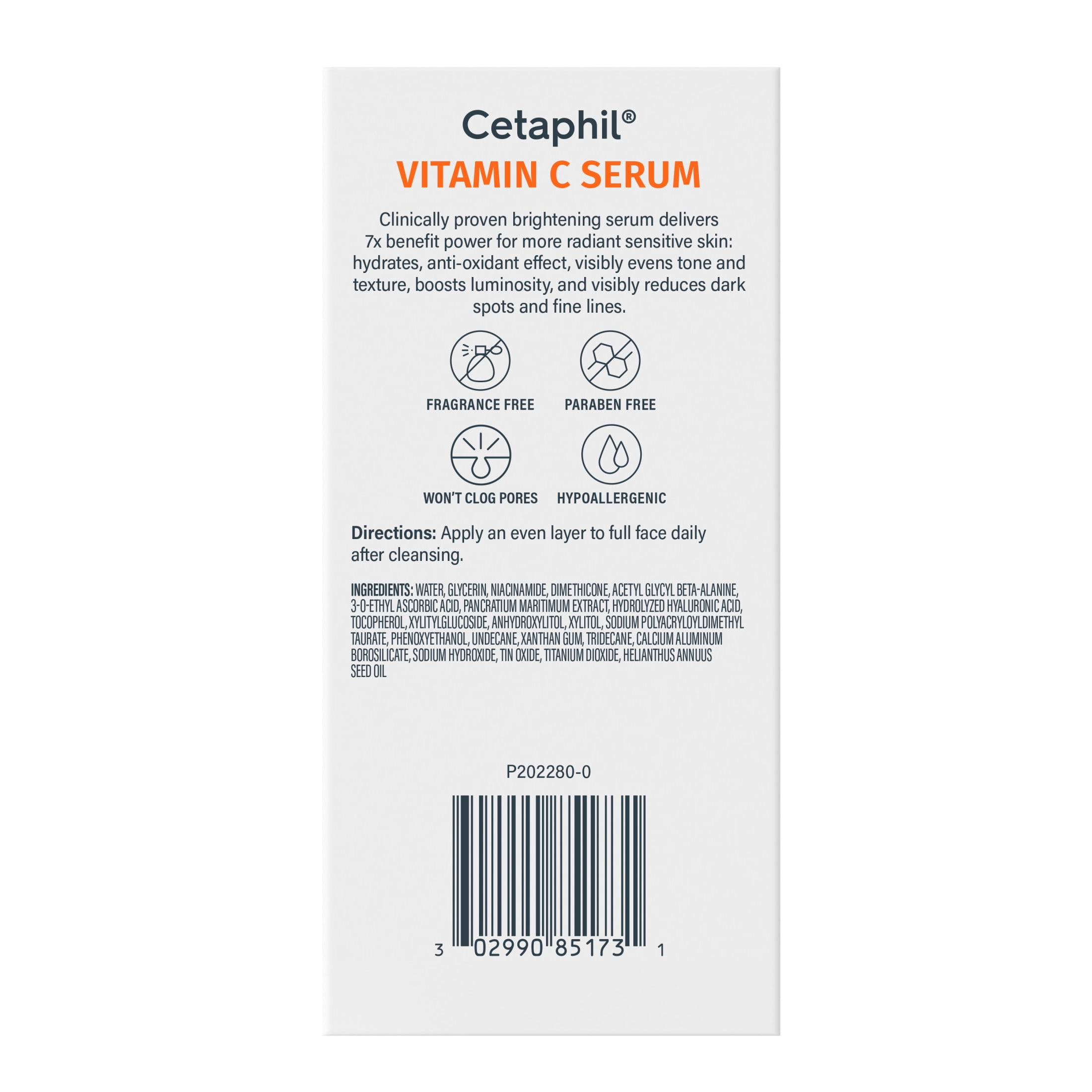 CETAPHIL Vitamin C Serum, Lightweight Face Serum for All Skin Types, Vitamin C, Niacinamide & Sunflower Seed Oil, 1 fl oz