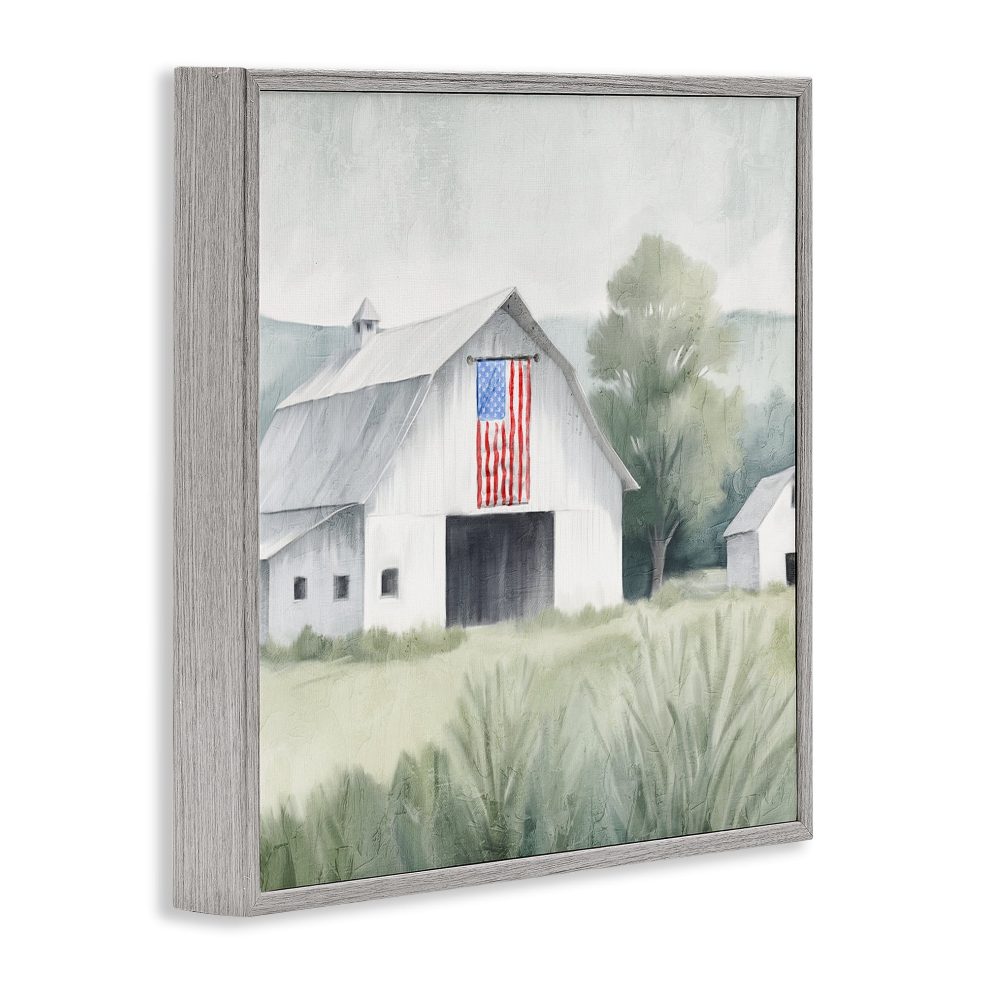 Stupell Industries Home USA Flag Barn Gray Framed Giclee Art, design by Kim Allen