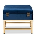 thumbnail image 6 of Skyline Decor Navy Blue Velvet Fabric Upholstered and Gold Finished Metal Small Storage Ottoman, 6 of 10