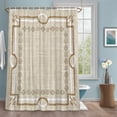Beige Farmhouse Shower Curtain for Bathroom, Linen Texture Geometric ...