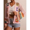 thumbnail image 3 of Cárdigans florales de ganchillo for mujer, cárdigan bohemio con abertura frontal, suéter, Tops de manga larga, moda Primavera Verano, 3 of 7