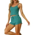 thumbnail image 4 of INSPIRE CHIC Women's Pajama Sets Knit Cami Tops with Shorts 2 Pcs Lounge Sleepwear S Peacock Green, 4 of 6