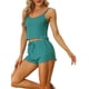 thumbnail image 4 of Conjuntos de pijama para mujeres INSPIRE CHIC, camisetas de punto con pantalones cortos, 2 piezas, ropa de dormir XL verde pavo real, 4 of 6