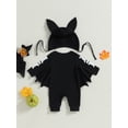 thumbnail image 4 of Cenuakty Baby Halloween Outfit, Long Sleeve Crew Neck Skeleton Print Bat Jumpsuit with Hat for Girls Boys, 4 of 8