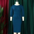 thumbnail image 5 of MORTTIC Women's Crew Neck Bodycon Pencil Dress with Peplum, 3/4 Sleeve Office Wear to Work Dress Peacock Blue，S, 5 of 16