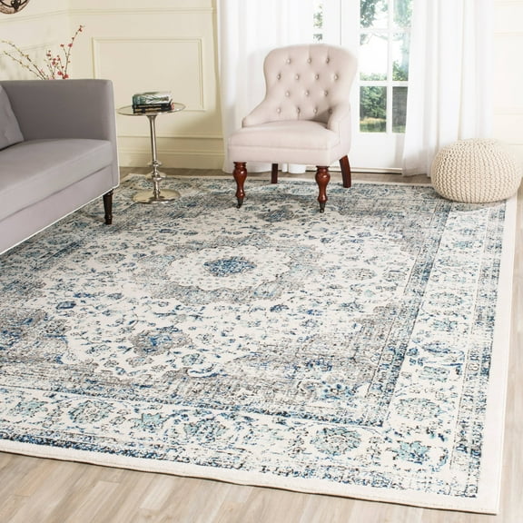 SAFAVIEH Evoke Teale Bordered Area Rug, Ivory/Grey, 9' x 12'