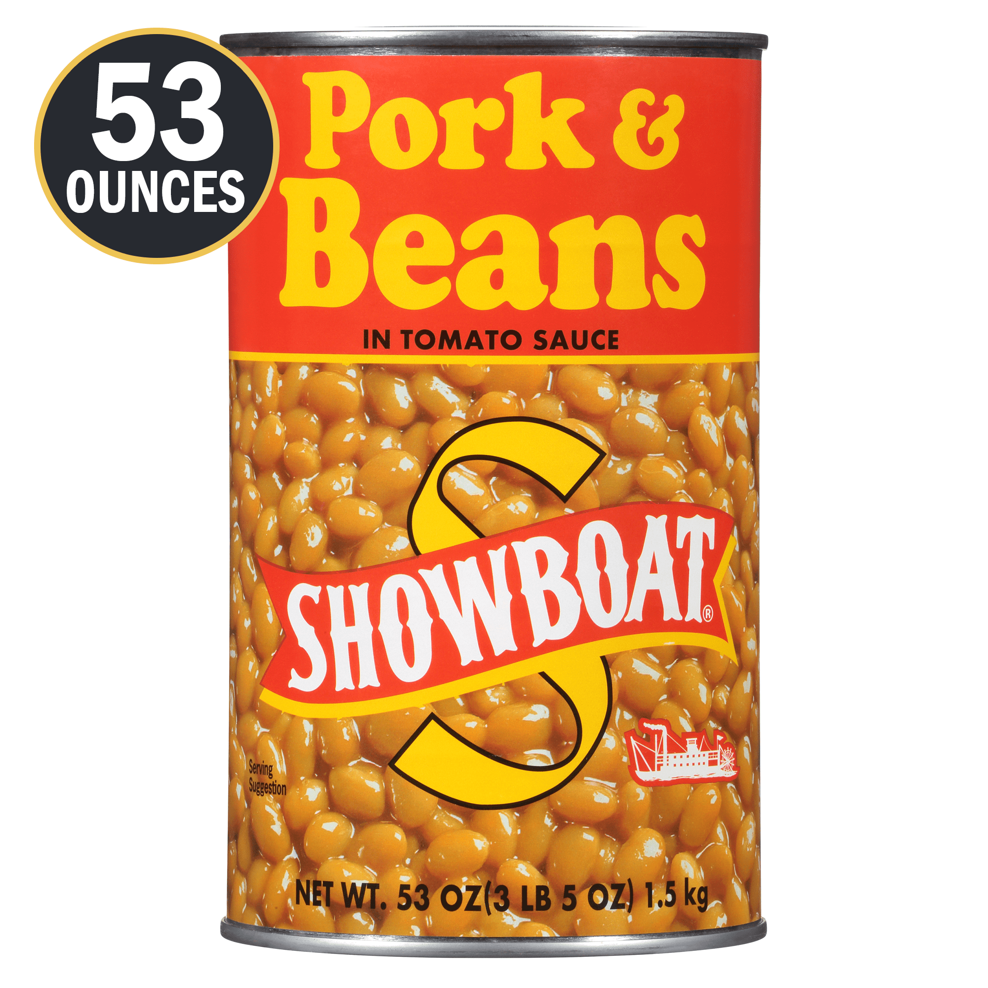 Showboat Pork and Beans in Tomato Sauce, Canned Beans with Pork, 53 oz
