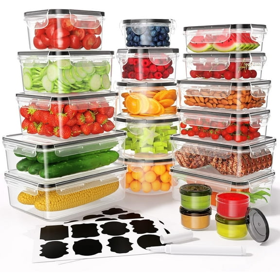 storage containers set with lids, 40 PCS airtight meal prep containers, leak proof BPA free microwave safe, kitchen organization for leftovers, snacks, and ingredients, great for families, clear