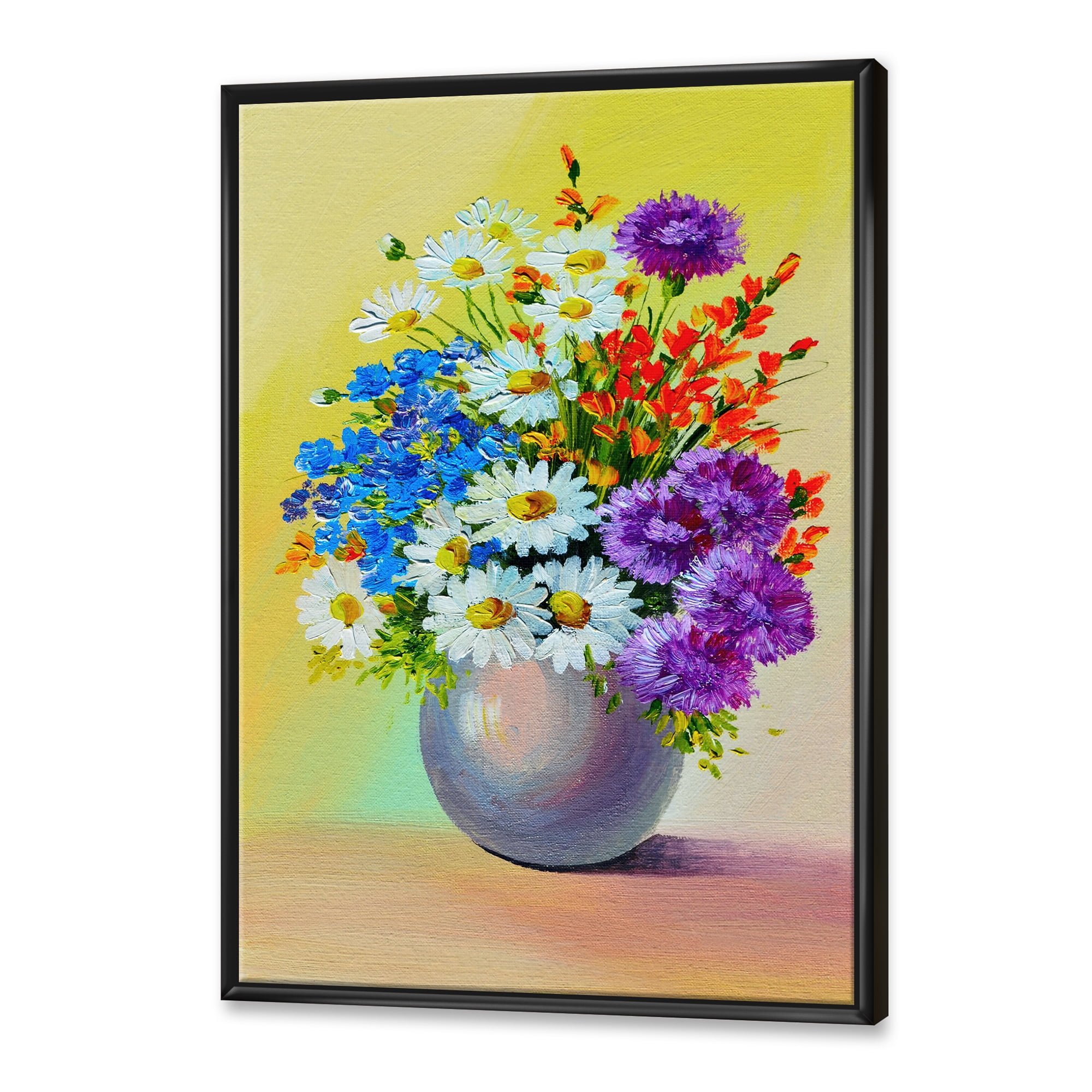 Still Life A Bouquet Of Red Blue & White Flowers 24 in x 32 in Framed Painting Canvas Art Print, by Designart
