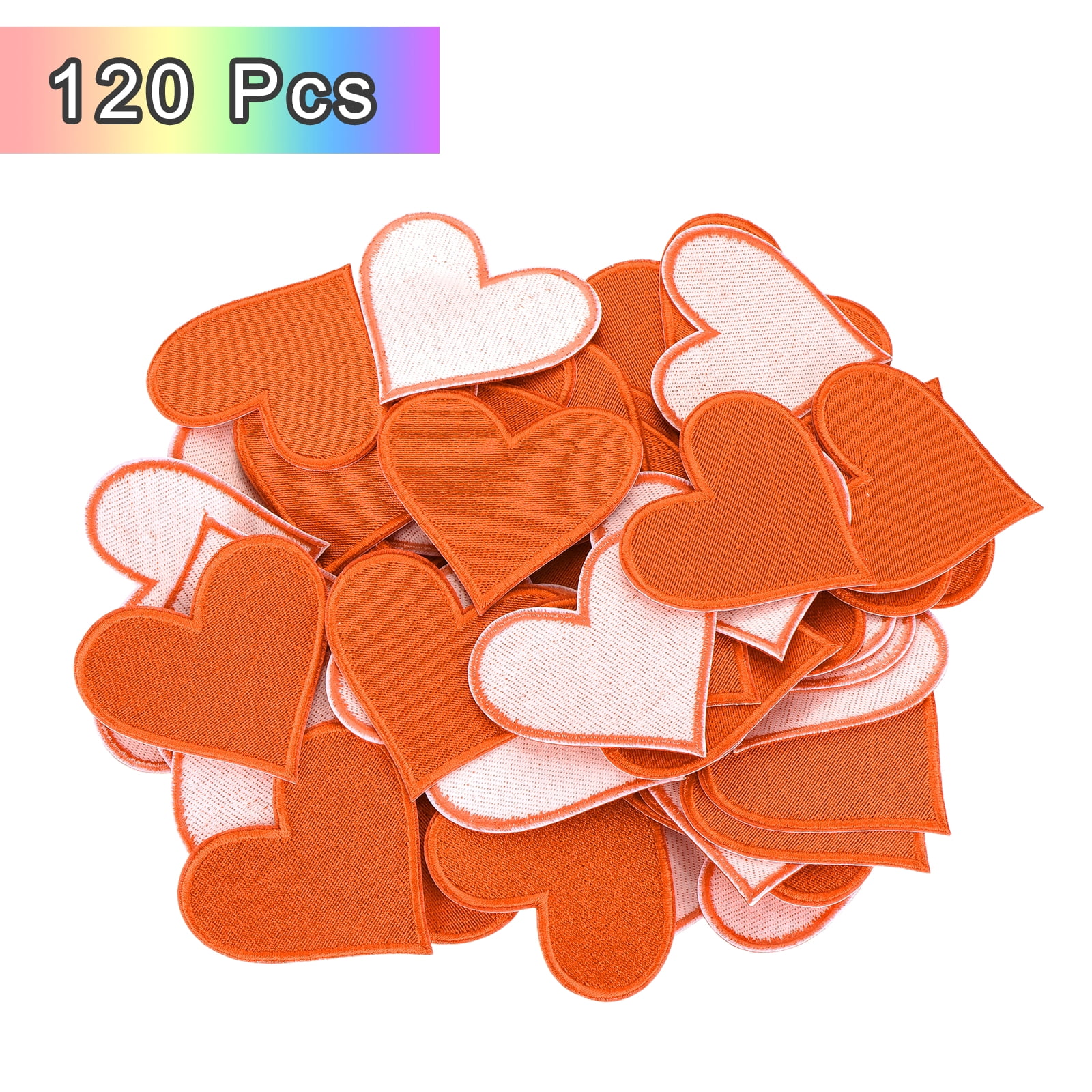 Heart Shaped Iron on Patches 6.8x7cm Embroidered Sew Patches Appliques for Clothing Repair Backpack Shoes Decoration Orange 120Pcs