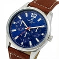 thumbnail image 4 of Carribean Joe Men's Analog Watch, 42.5mm Silver Round Case, Navy Blue Dial, Brown Vegan Leather Strap, Battery Powered Quartz Movement, 4 of 7