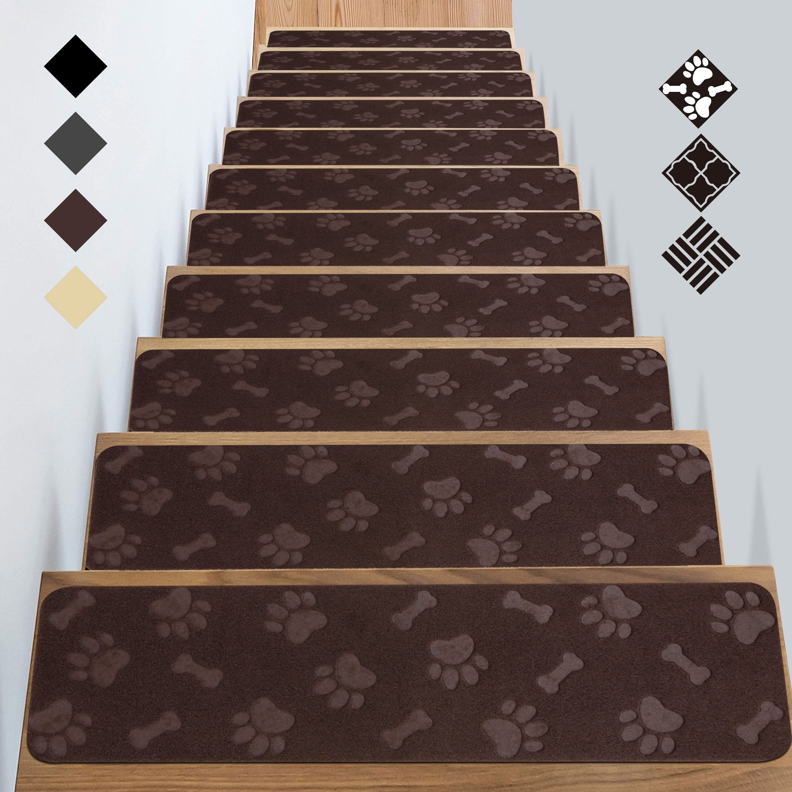 Stair Treads Carpet Step Runners - 14+1 Pc. Set, Adhesive Backing with  Non-Skid Slip Resistance, Indoor Soft and Quiet Wooden Surface Covers for  Kids