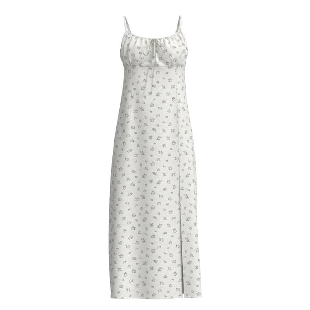 Vestido George para Mujer Largo con Abertura en Pierna,Tirante Delgado, Floral Beige Talla CH
