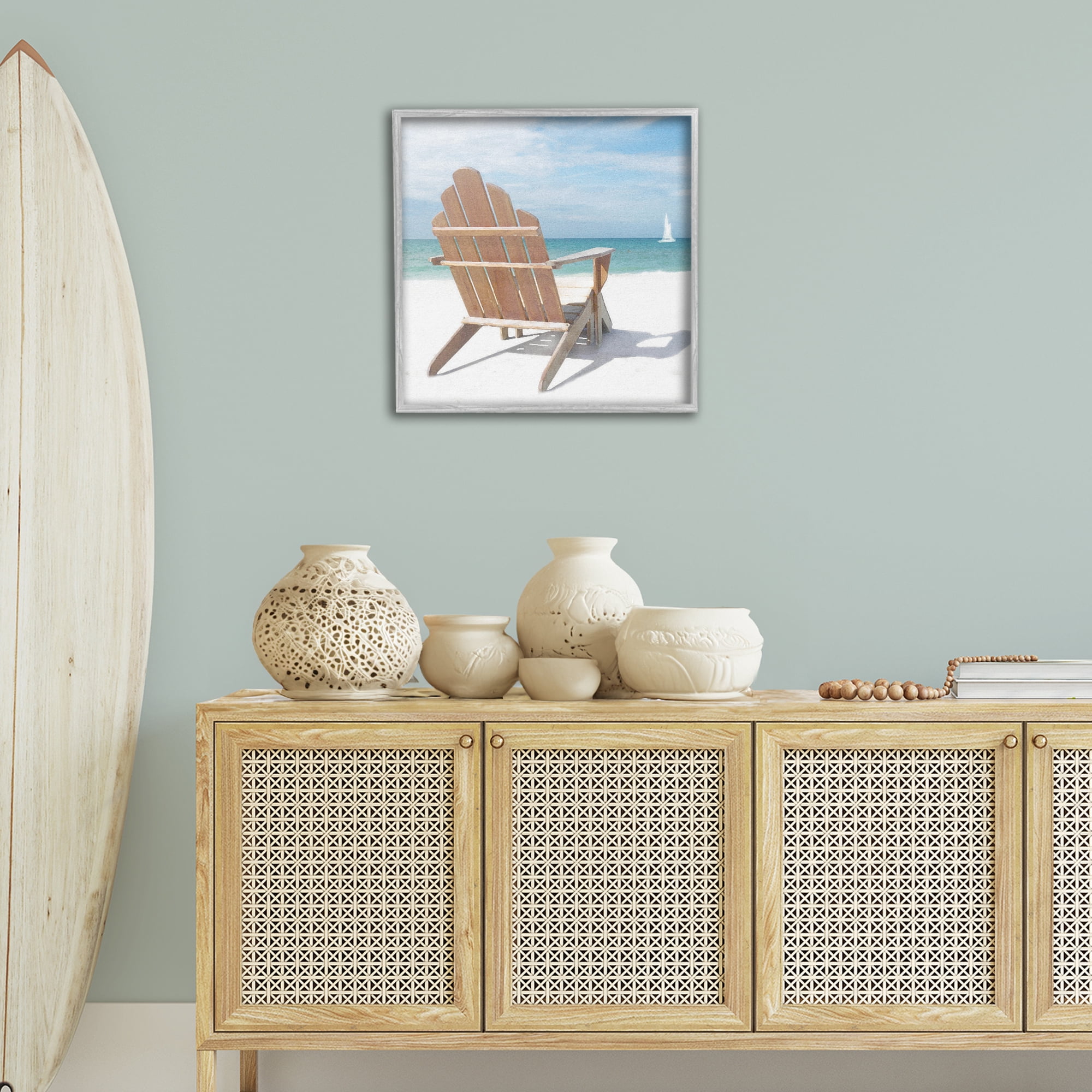 Stupell Industries View West Beach Chair Landscape Painting Gray Framed Art Print Wall Art, 24 x 24